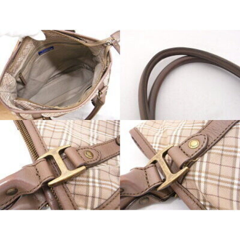 Burberry Blue Label Check Tote Bag Brown Nylon Canvas - Picture 6 of 6